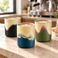 Mug à café en céramique avec motif floral, glaçure fluide, sans anse, style bohème, pour la maison, le bureau et les cadeaux d'affaires