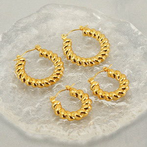 Zogxin Hoop Earrings Gold Plated Twisted Design Stainless Steel For Women Fashion Jewelry - Product Image 3