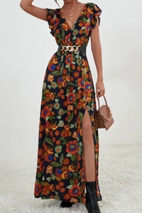 Abito stringente da donna con spacco con bordo a volant stampato - Product Image 4