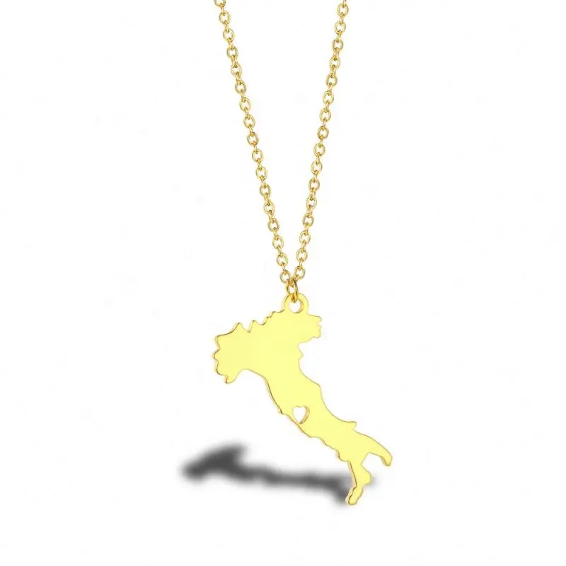 Wholesale Custom Stainless Steel 18k Gold Plated Jewelry Italy Map Pendant Necklace