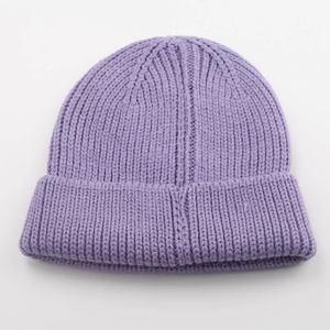 Purple Unisex Acrylic Beanie Hat Solid Color Ribbed Knit <b>Winter</b> Casual Headwear 56-58CM Computer Knitted - Product Image 4
