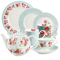 Ensemble de vaisselle en porcelaine fine avec théière, ensemble de vaisselle de table entière au design floral de roses élégantes