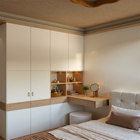 Ensemble de meubles de chambre à coucher en bois au design contemporain et personnalisable pour la maison et l'hôtellerie, comprenant une armoire et une table de chevet, lavable