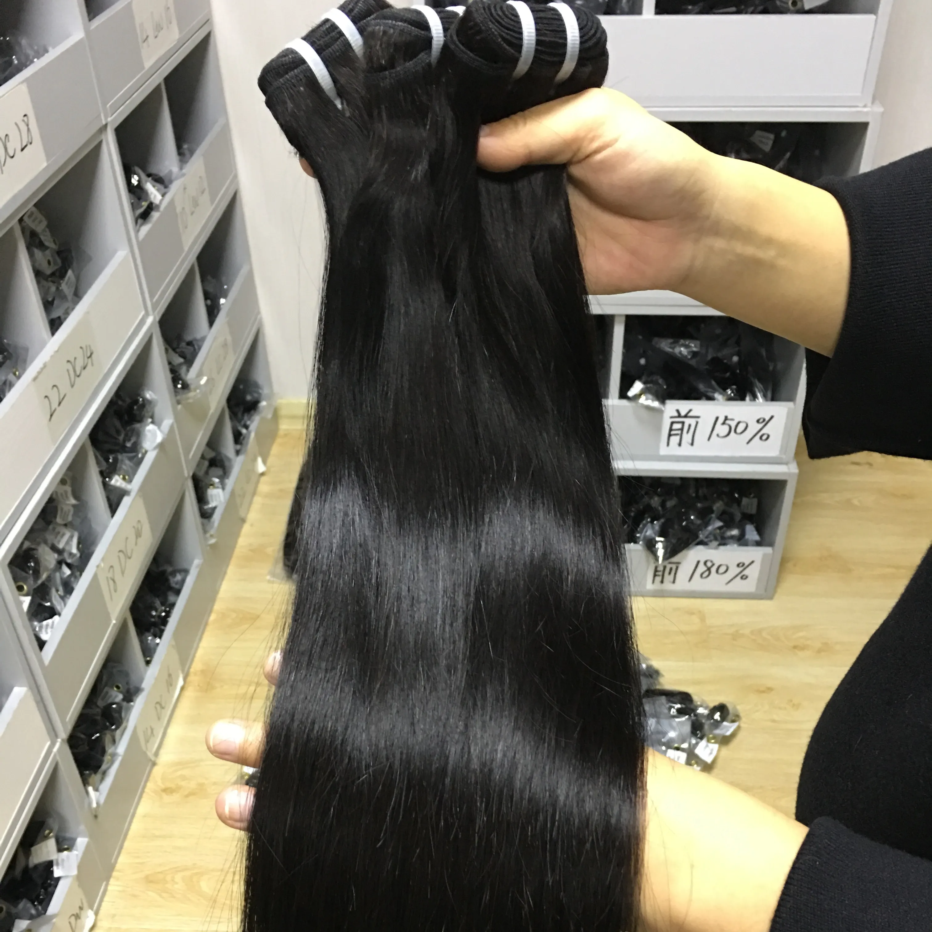 Paquetes crudos sin procesar cabello humano Super doble dibujado hueso virgen recto alta calidad 8-30 pulgadas 12a grado negro 1 pieza 8-30in