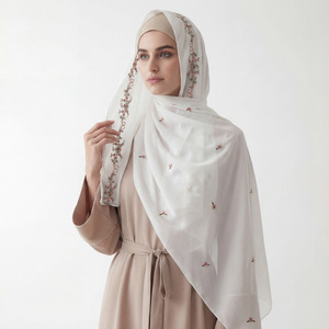 Exquisite Dubai Embroidered Chiffon Hijab - Breathable Summer Muslim Scarf - Long Elegant Premium Chiffon <strong>Shawl</strong> for <strong>Weddings</strong> - Product Image 3
