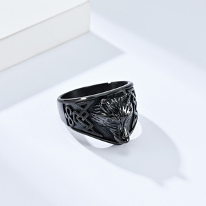 Dunkler Stil Nordischer Wikinger Wolfskopf-<span class=keywords><strong>Ring</strong></span> 18K Vergoldeter Edelstahl Keltischer Knoten Geometrisches Design Gotischer Biker-Schmuck für Männer - Product Image 4
