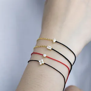 Personalizzato Logo piccolo argento Sterling 925 regolabile estate corda fatta a mano rosso fortunato chitarra argento stringa bracciali per le donne ragazza