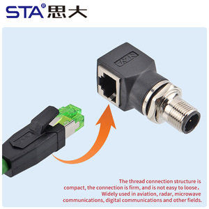 Connettore di fabbrica M12 a RJ45 X codice femmina presa ad angolo diritto adattatore di rete 4 8 Pin a codice D per reti industriali - Product Image 4
