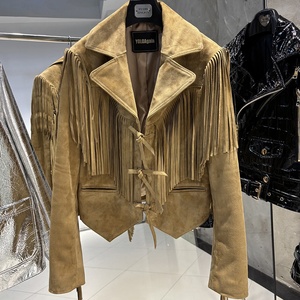 جاكيت خريفي من جلد الغنم الحقيقي للنساء من Tassel جاكيت من الجلد المهدب - Product Image 3