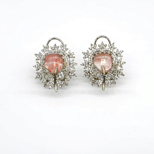 Boucles d'oreilles clous florales 07653, pierres roses, zircon cubique, bijoux plaqués Mehandi pour fête, mariage, cadeau - Product Image 1
