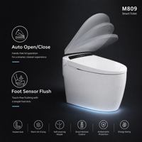 WC intelligent avec télécommande, chasse d'eau électrique automatique, siège chauffant, cuvette allongée monobloc avec bidet intégré, raccordement en P/S, chauffage du siège