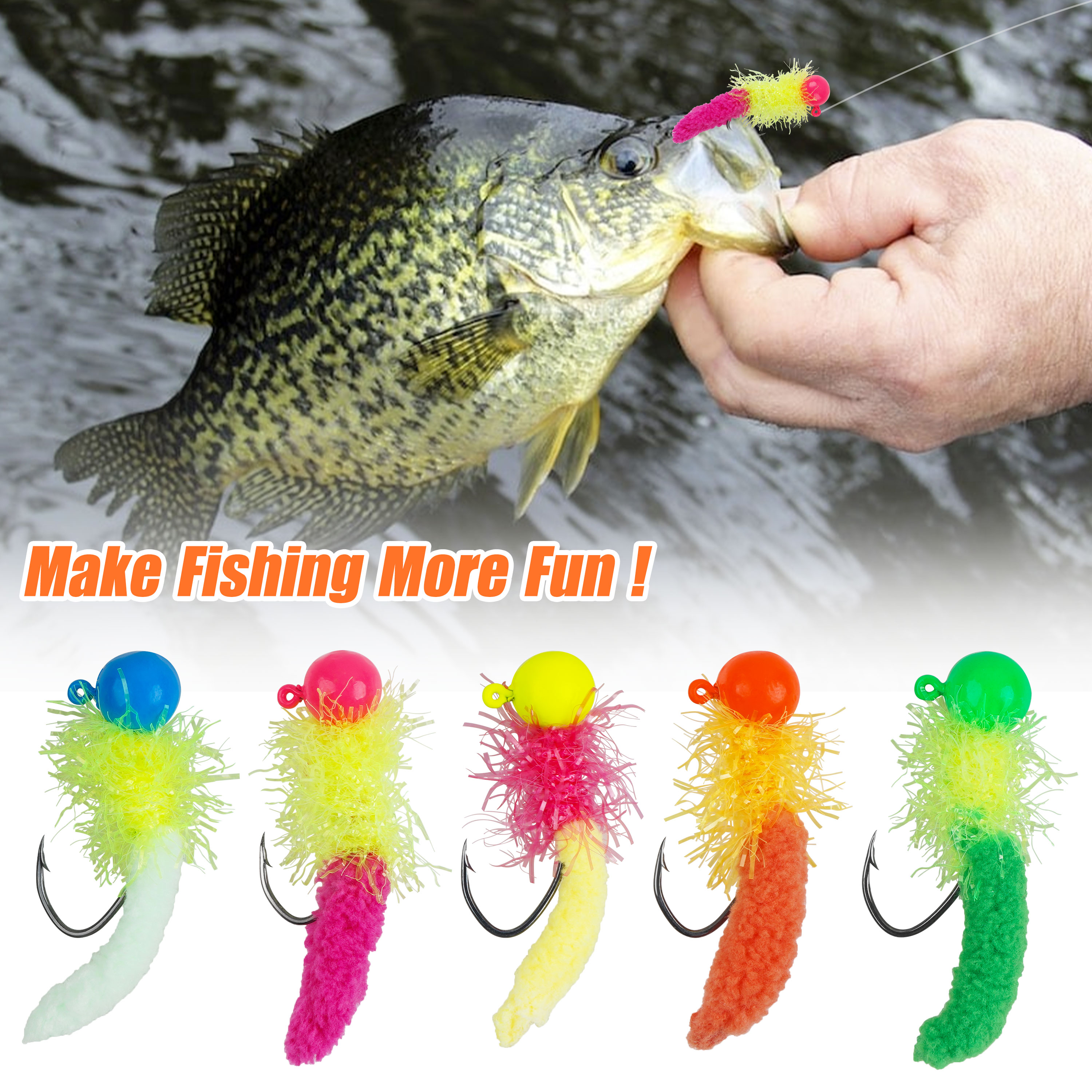 Crappie Jigs Fishing Lures with Feather Maggot Baits - Effective