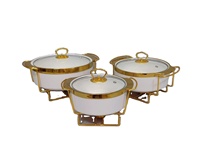 Vente directe d'usine, casserole ovale en céramique marbrée dorée, pot à soupe de style buffet avec support en fer, ustensiles de cuisine en marbre