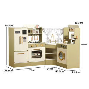 लकड़ी के प्लास्टिक शैक्षिक टॉडलर खाना पकाने का खेल रेफ्रिजरेटर स्टोव लाइट के साथ 2-4 साल यूनिसेक्स नाटक खिलौना - Product Image 6
