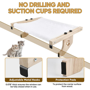 Proveedores pequeña ventana instalar mascota gato hamaca 4 estaciones cómodo cálido madera maciza blanco felpa rectángulo gato cama colgante - Product Image 3