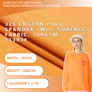 32S Cotton Poly Spandex Twill Knitted Fabric 115cm Width 300gsm Breathable Four Way Stretch For Sweatshirts T Shirts Garments - Product Image 1