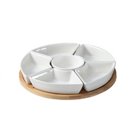 Plateau de service rotatif en bambou moderne, ensemble de plats divisés en porcelaine trempette avec plateau tournant pour trempettes, collations, amuse-gueules