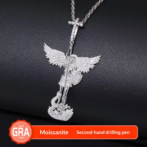 Liontin Salib Angel Warrior Ice Out Laris Manis, Perak Sterling 925, Moissanite VVS Bersertifikat GRA, Perhiasan Hip Hop Berkilau, Grosir - Product Image 3