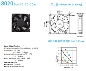 DC Axiallüfter 80x80x20 IP68-zertifiziert für Schaltschrank-Kühlung Industrielle Nutzung mit Vollschutz-Schaltkreiskühlung - Product Image 3