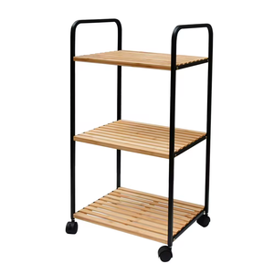 Bamboo 3 Tier <b>Rolling</b> Cart-<b>Rolling</b> Cart with Lockable Wheels,Trolley Cart with Wheels for Versatile Storage - Product Image 5