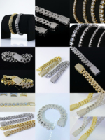 Set Perhiasan Cuban Link Geometris Mewah "Iced Out" (Kalung, Gelang, Cincin) - Perhiasan Zirkon Bling Hip Hop Trendi