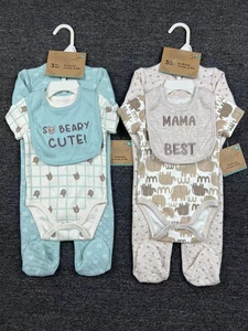 Venta caliente de alta calidad recién nacido babero Onesies y Frogsuit 3 piezas-Sets bebé manga larga lindo estampado <span class=keywords><strong>conjuntos</strong></span> niños algodón suave conjunto - Product Image 2