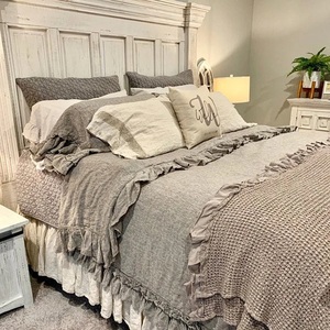 Bán buôn 100% Linen tồi tàn Chic Ruffle Duvet cover Set Nữ Hoàng/Vua/Twin/XL Cal Vua Kích thước 200tc rắn cho đám cưới nhà khách sạn - Product Image 1
