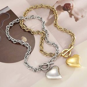 Set de Joyería Hip Hop de Cadena de Eslabones Chapada en Oro de 18K con Dije de Corazón y Cierre OT de Acero Inoxidable para Mujer - Product Image 3