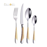 SANOSH Ensemble de couverts de luxe 4 pièces en acier inoxydable 304 martelé, finition miroir, argent et or, pour hôtel - Vente chaude