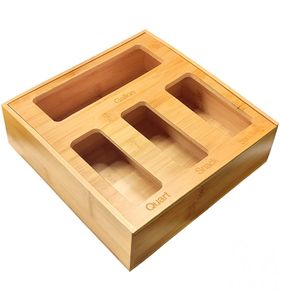 Bamboo Ziplock Bag Storage <b>Organizer</b> for <b>Drawer</b>, Pull-Out Top Cover Plastic Bag <b>Organizer</b> - Product Image 1