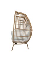 Natürliches PE-Rattan Eierstuhl-Set mit Rundem Beistelltisch und Weißen Kissen