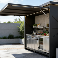 Cuisine mobile d'extérieur OEM avec pergola motorisée en aluminium, station de cuisson extérieure étanche