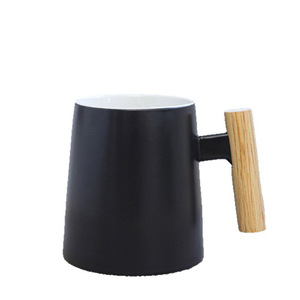 Mug à café en céramique avec couvercle et cuillère en bois, couleur unie, tasse individuelle, idéal pour un cadeau - Product Image 4