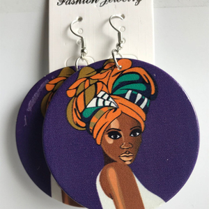 Nouveauté 2024 Boucles d'oreilles pendantes pour femme, plaquées argent, en bois, avec motif tête africaine imprimé géométrique exagéré, cadeau - Product Image 3