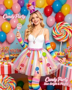 Costume Echo Candy pour femmes adultes, mini chapeau haut de forme, jupe tutu, bijoux sucette, accessoires de <span class=keywords><strong>déguisement</strong></span> pour Halloween, Noël, cosplay, TV et cinéma - Product Image 3