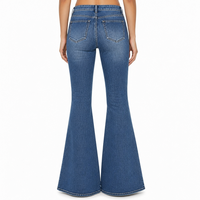 Pantalon évasé en denim stretch de coton personnalisé pour femme – Confort flexible, durable, délavage vintage, taille haute, coupe slim, style urbain polyvalent, idéal pour les festivals