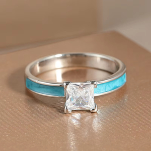 ZhuQian Vente en gros de 3 pièces/ensemble, bague élégante et délicate pour femmes, turquoise carrée, zircon scintillant, plaqué argent vintage, ensemble de bagues de <span class=keywords><strong>mariage</strong></span> - Product Image 2