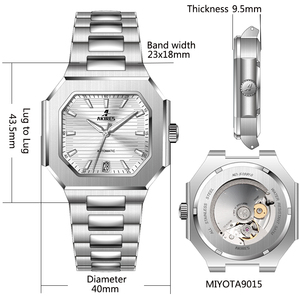 Đồng hồ OEM, mặt số tùy chỉnh, dây đeo thép không gỉ, vỏ đánh bóng, kính sapphire, đánh dấu mặt trước, máy cơ 9015 dành cho nam - Product Image 2