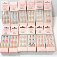 Fabricant de faux ongles à presser sous marque privée, logo personnalisé, ongles faux en amande de taille moyenne, vente en gros, usine de faux ongles en gros