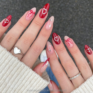 Fournisseur d'ongles artificiels pour la Saint-Valentin, ongles en plastique à couverture complète, faux ongles en forme de cœur, taille moyenne, forme amande - Product Image 1