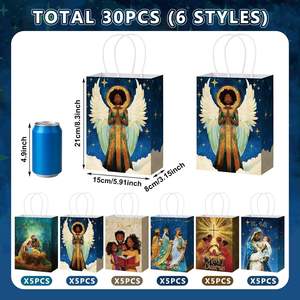 Assortiment de sacs de Noël religieux afro-américains avec poignée, scène de la Nativité de Jésus noir, sacs cadeaux en papier pour friandises - Product Image 4