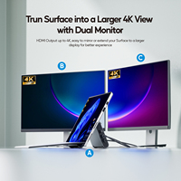 Station d'accueil USB C PULWTOP double moniteur pour Microsoft Surface Pro/Go 11/10/X/9/8/7, avec 2 * HDMI 4K, 3 * USB-C/A 10Gbps, PD