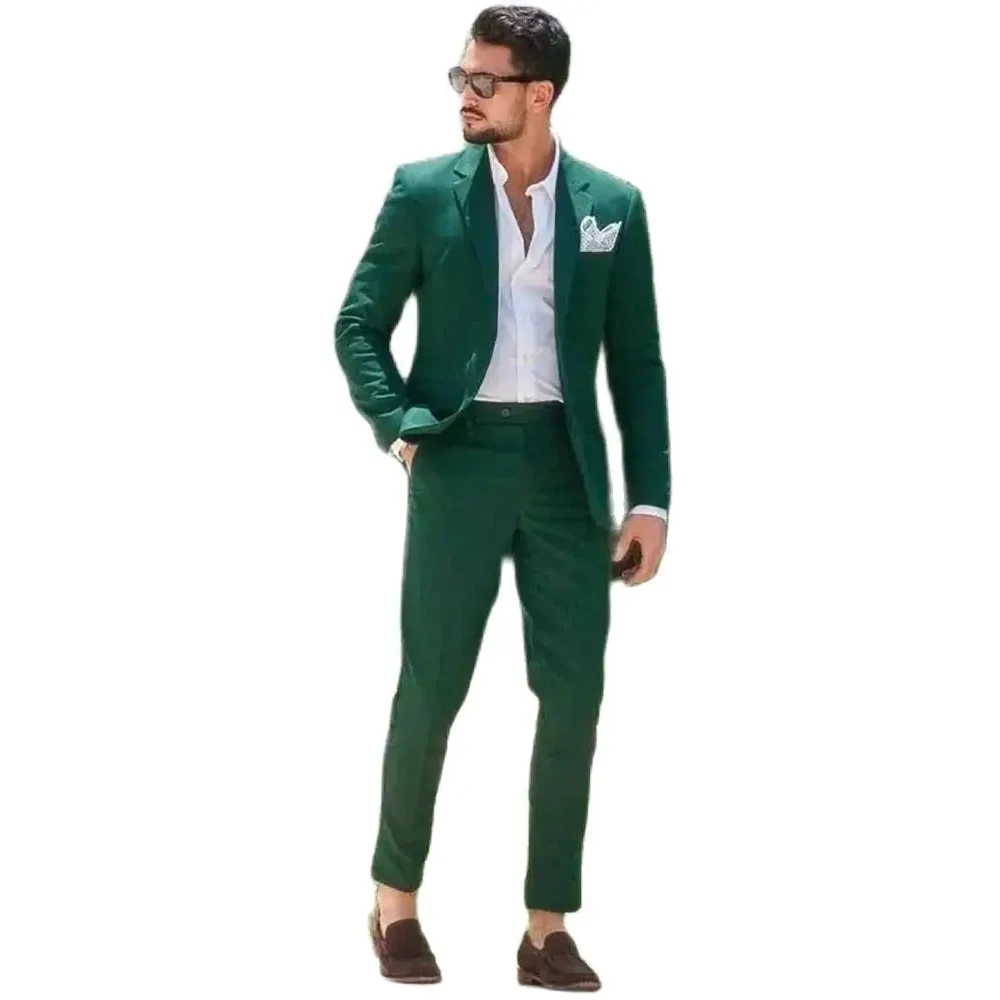 green emerald velvet dress Coat Slim Fit Double Breasted Suit Gold Buttons - Olive Suit