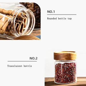 Pot de stockage en verre en bois d'acacia Bouteille scellée en verre de qualité alimentaire pour la cuisine pour les <span class=keywords><strong>feuilles</strong></span> de thé séchées Mandarine Peler le stockage des aliments - Product Image 2
