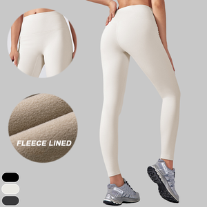 Femmes taille haute doublé polaire Yoga pas de ligne d'embarras course serrée <span class=keywords><strong>nu</strong></span> Pilates Fitness solide taille élastique Yoga Legging - Product Image 1