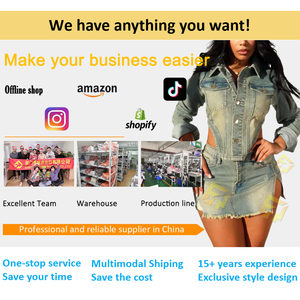 ¡Novedad de 2024! Mono corto con cuello vuelto, mono ajustado elástico, Mono vaquero con cintura rasgada - Product Image 2