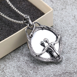 Nordic Retro Stainless Steel Men's Pendant Gothic <b>Magic</b> Mirror Necklace Charm Skeleton Asymmetry Geometric Design Party Gift - Product Image 4