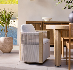 ชุดโต๊ะรับประทานอาหารกลางแจ้ง เฟอร์นิเจอร์ไม้สัก โครงไม้สัก ชุดรับประทานอาหารหวาย เฟอร์นิเจอร์สวน เก้าอี้รับประทานอาหารแบบหมุน - Product Image 2