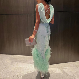 Robes de soirée arabes de luxe en plumes vert sauge, dos croisé, mi-longues, robes de soirée formelles pour mariage, SZ436-1 - Product Image 1