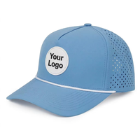 New Fashion Custom PVC Patch Logo 5 Panel Waterproof Polyester Sport Golf Hat,Laser Cut Perforated Dad Gorras,Rope Baseball Cap